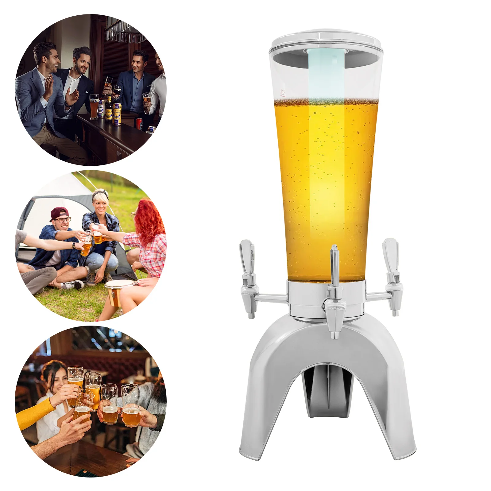 

Диспенсер для пива из АБС-пластика 3 л, золотой/серебристый настольный диспенсер для пива с 3 смесителями, контейнером для льда и светодиодной подсветкой для хранения пива