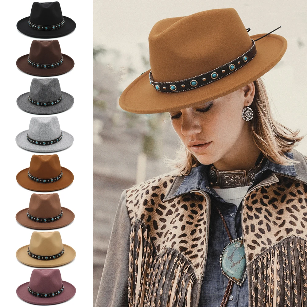 

Men Women Wool Blend Solid Panama Hats Wide Brim Sunhat Street Style Fedora Caps Retro Trilby Travel US Size 7 1/8-7 3/8 UK M-L