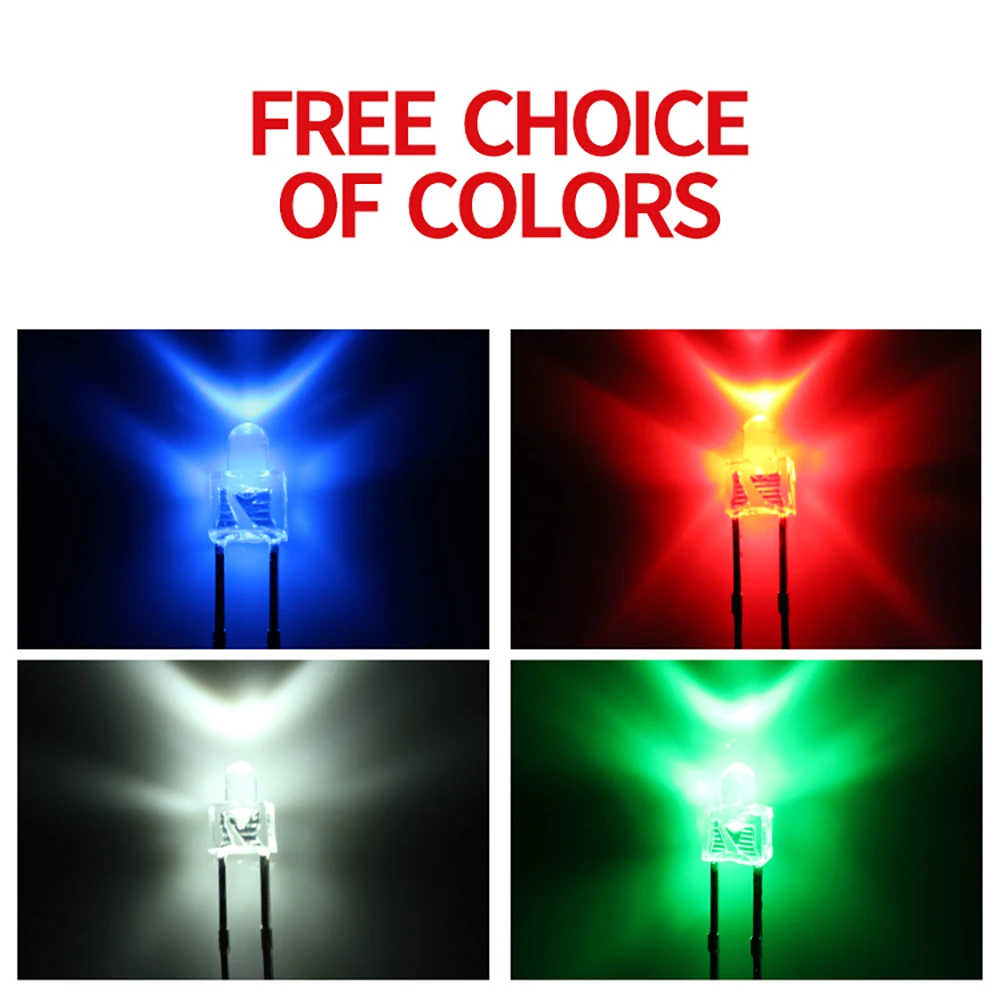 

1000 шт. 2-мм прозрачные светодиоды DIP с длинным выводом, высокой яркости, белые, красные, синие, зеленые, для светильников