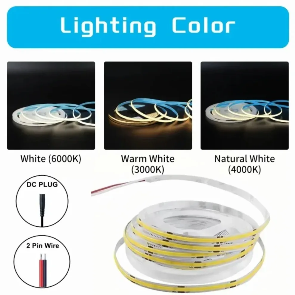5mm PCB COB LED Strip DC12V/24V 320/400/480LEDs 1m-5m High Density Dimming Flexible Tape for TV Backlight Bedroom Decor Lighting