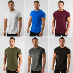 T-shirt da palestra t-shirt da uomo in cotone a maniche corte t-shirt Casual Slim in bianco t-shirt da allenamento per Bodybuilding Fitness maschile abbigliamento estivo