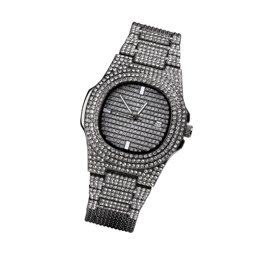 حجر الراين كوارتز حجر الراين ساعة للرجال ساعة اليد السوداء موضة دائم هدية عيد ميلاد عيد الميلاد الزفاف #3