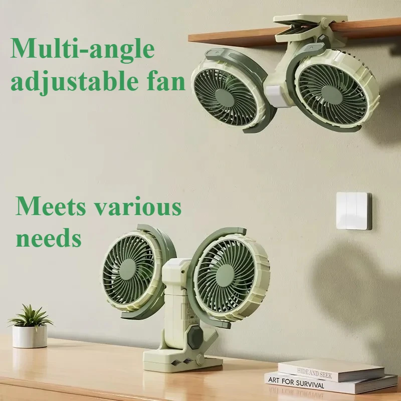 

Вентилятор Eary с двумя головками и креплением-клипсой, 4000 мАч, 3 скорости, мощный воздушный поток, перезаряжаемый USB-вентилятор для стола, 360° ° Вентилятор для личного охлаждения с двумя вращающимися головками