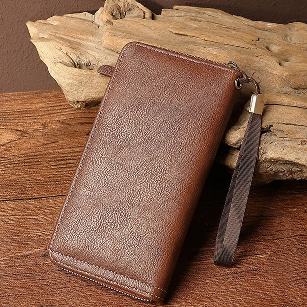 محفظة رجالية طويلة فاخرة سعة كبيرة طبقة مزدوجة محفظة الأعمال سستة بولي Leather جلد الرجال حقيبة صغيرة حامل بطاقة