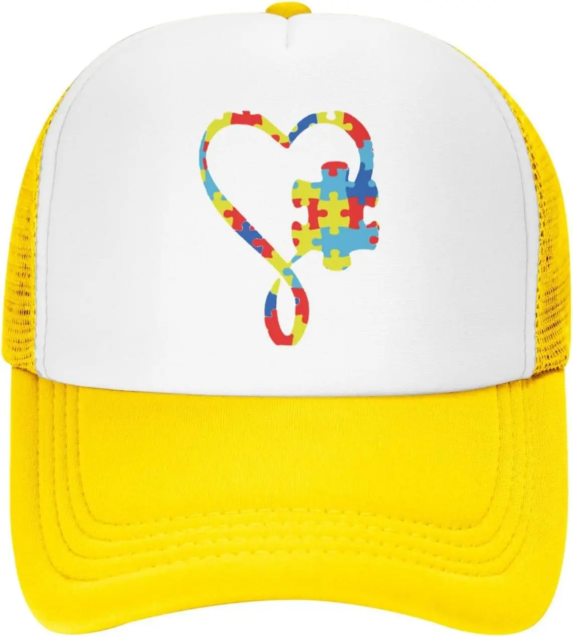 Autism Awareness Puzzle Heart Trucker Hat Breathable Mesh Snapback Cap Unisex Outdoors