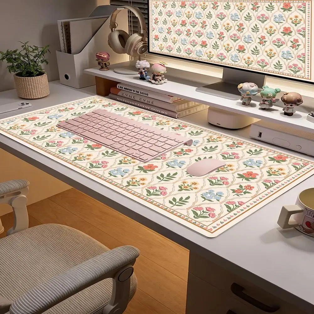 Flower Carpet Large Persian Deskmat Bow Floral Mouse Pad Office Anti-slip Rubber Mousepad PC Accessories XL Gaming Extended Pads