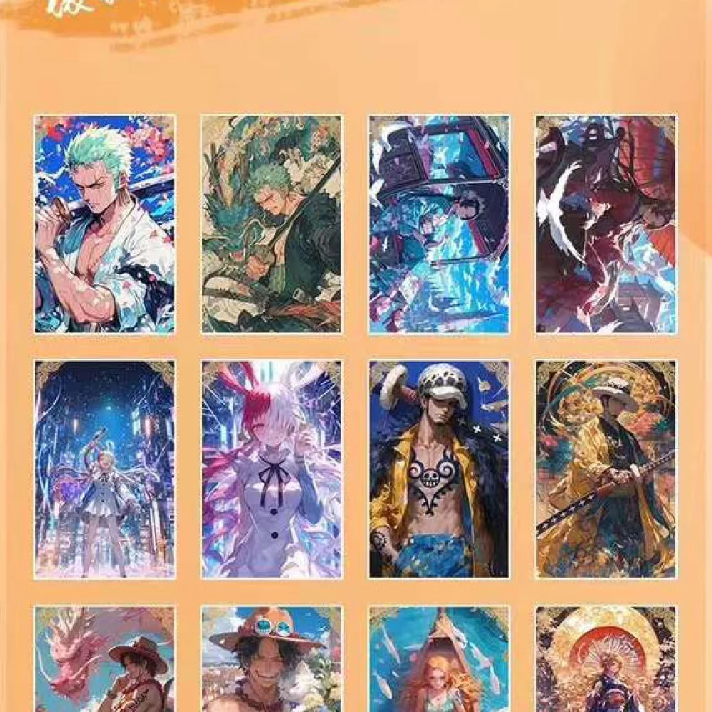 Hurtownia One Piece A4 Cards Anime Luffy Zoro Nami Chopper TCG Color Line Drawing Fresh Magazing Hand Drawn Playing Trading Card