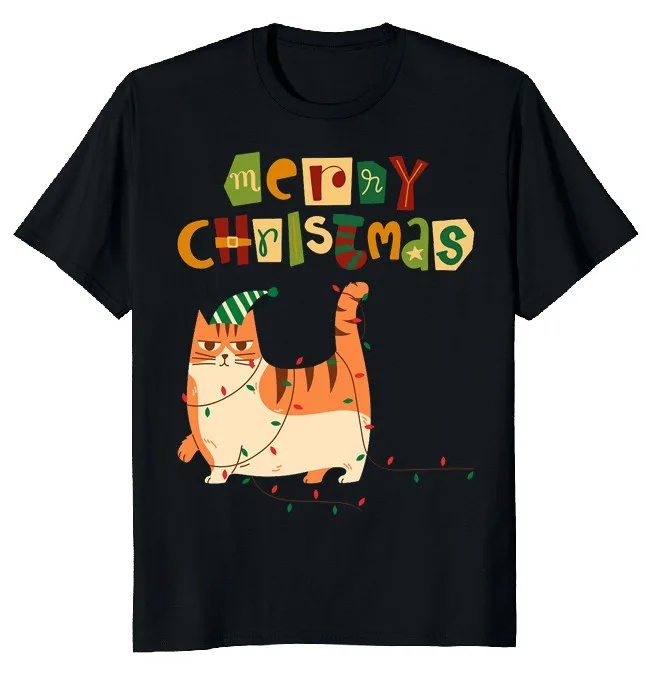 NEW LIMITED Christmas Chonk Cat Closeup Funny Novelty Tee M-3XL Fast Shipping