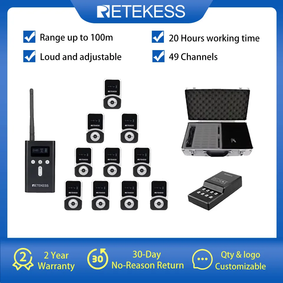 Retekess T130S Tour Guide System Radio Guide Set for Simultaneous Interpretatin Industrial Tourism Church Museum Conference