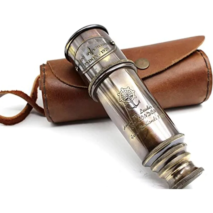 

1920 Brass Maritime Vintage Telescope Handheld Pirate Spyglass with Authentic Pure Leather Case Nautical Monocular for Collecto