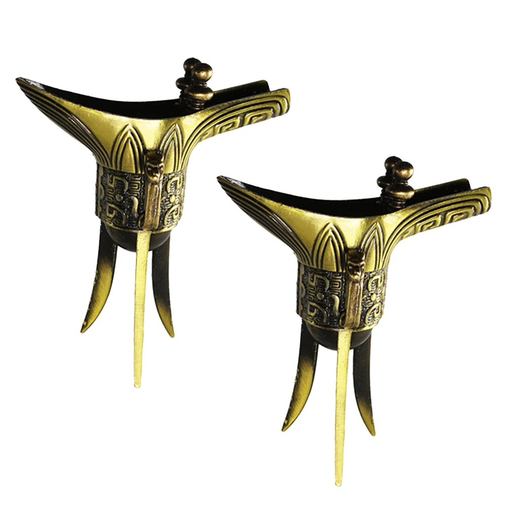 

2Pcs Bronze Cup Handmade Chinese Style Artifact Decorative Office Home Bar Shop Ornament Gift for Festival Travel