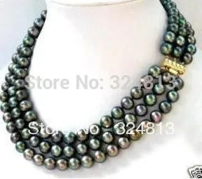 3 row 7-8MM Black akoya Pearl Necklace #1065