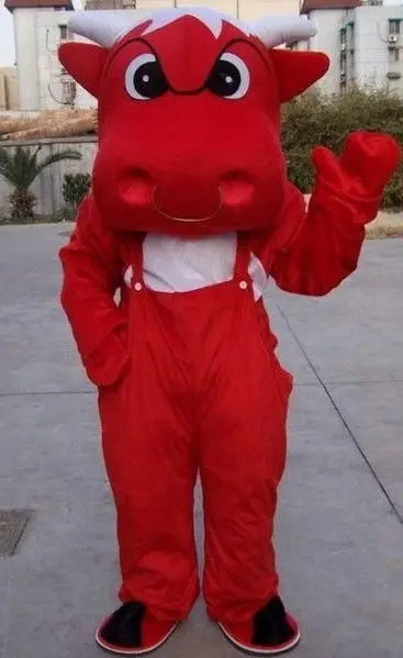 

New Adult Best Sale Lovely red bull Animal Cartoon Mascot Costume Christmas Fancy Dress Halloween Mascot Costume