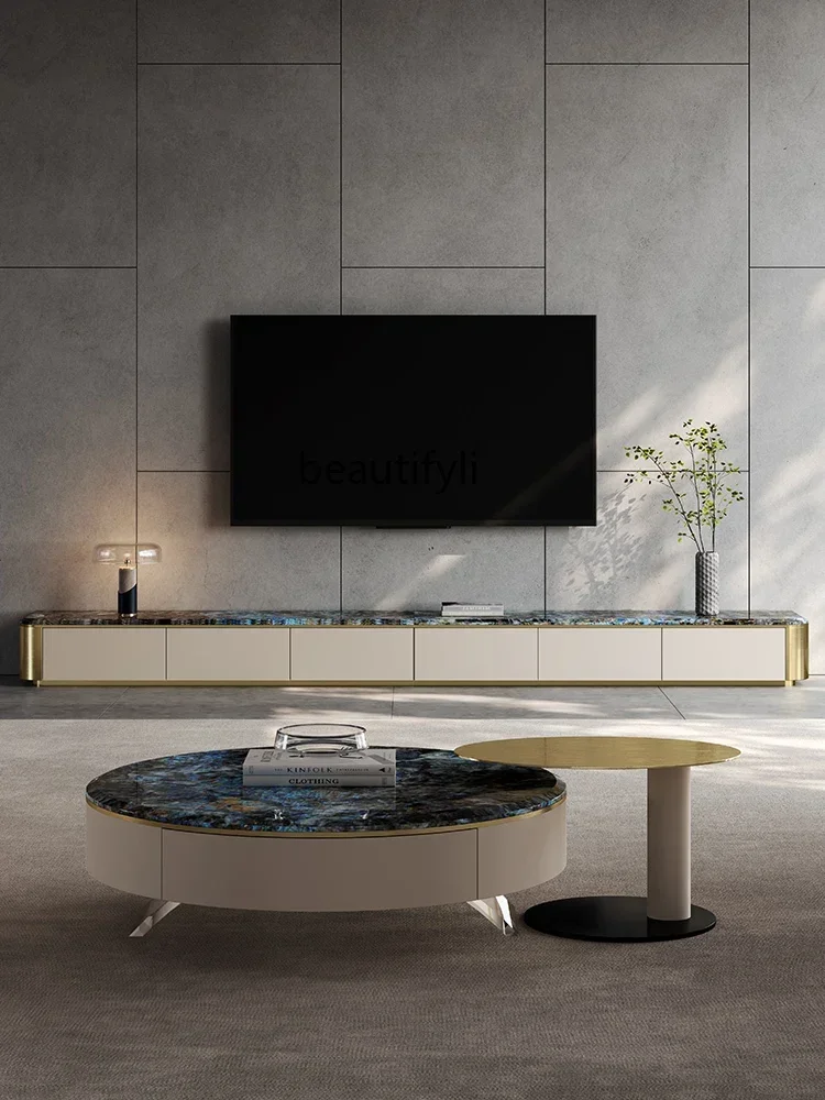 Black-Capped Kingfisher Natural Marble Coffee Table TV Cabinet Assemblage Zone Storage Light Luxury Modern Suspension round