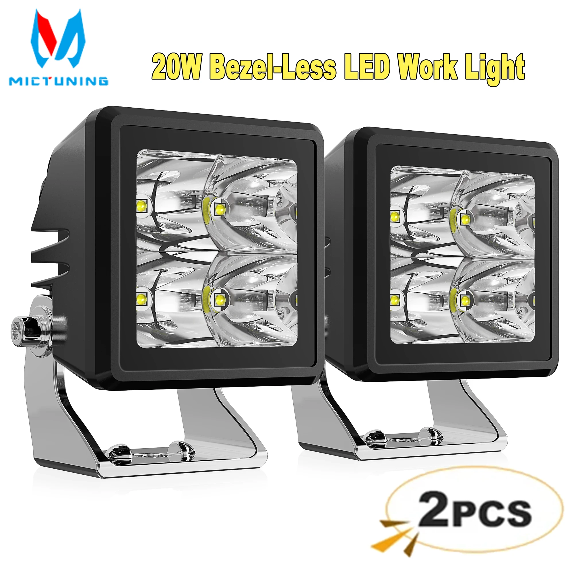 

MICTUNING 2Pcs Bezel-Less Work Light Bar 12V 24V Work Light COB Spot/Fog Lamp For Off Road 4x4 Truck Boat SUV ATV Tractor Boat