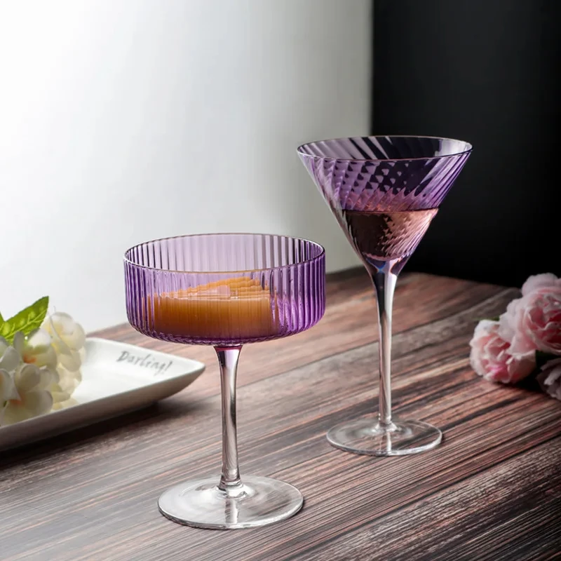 Purple Vertical Pattern Leadless Glass Cocktail Glass Cup Goblet Bohemian Ice Cream Dessert Glass Mug Banquet Tableware