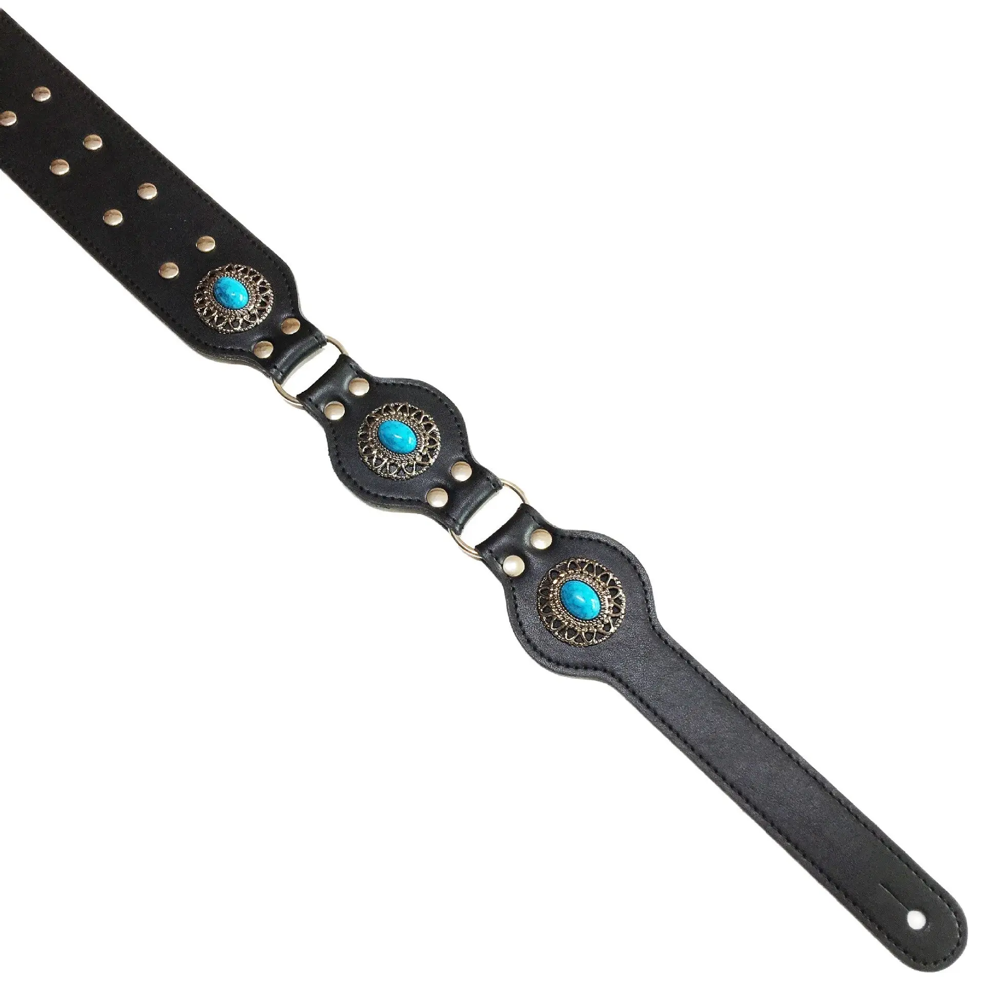 Adjustable Classical Ballad Bead Leather Guitar Strap Ethnic Style Soft Shoulder Belt for Acoustic Electric Folk Wood Bass