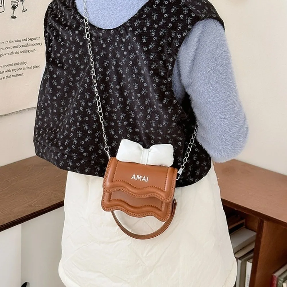 Solid Color Mini Bow Crossbody Bag PU Leather Chain Sweet Shoulder Bag Small Square Bag Coin Purse Children Handbag Summer