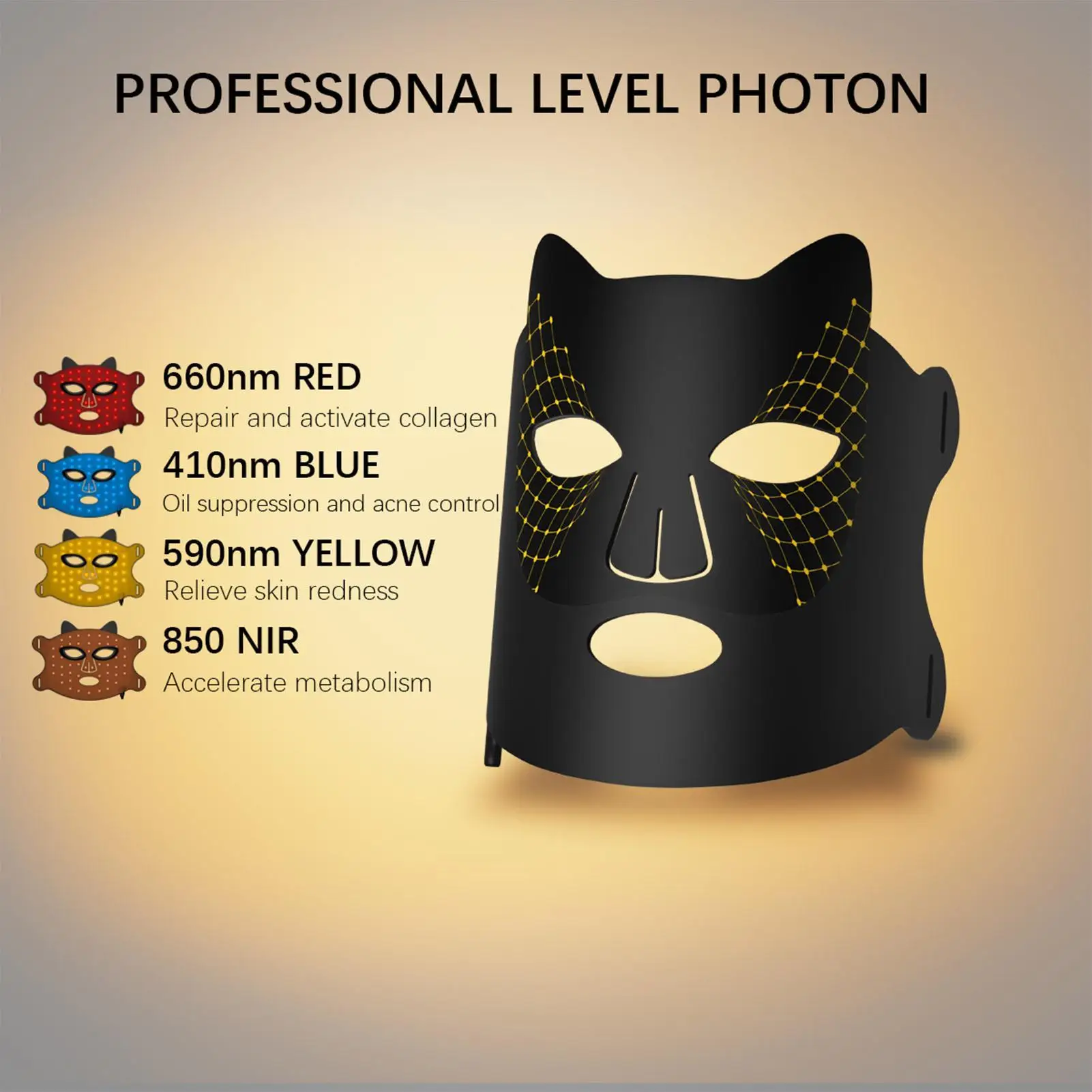 4 colori Photon Silicone Viso Maschera LED Anti-età Ringiovanimento Illumina la pelle Masque Photon Ringiovanimento Barra luminosa Spettrometro