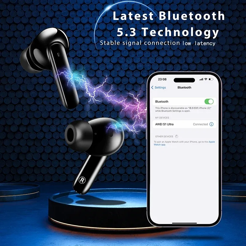 Awei S1 MAX bezprzewodowe słuchawki Bluetooth 5.3 наушники беспроводные sterowanie dotykowe zestaw słuchawkowy z mikrofonem stereofoniczne słuchawki