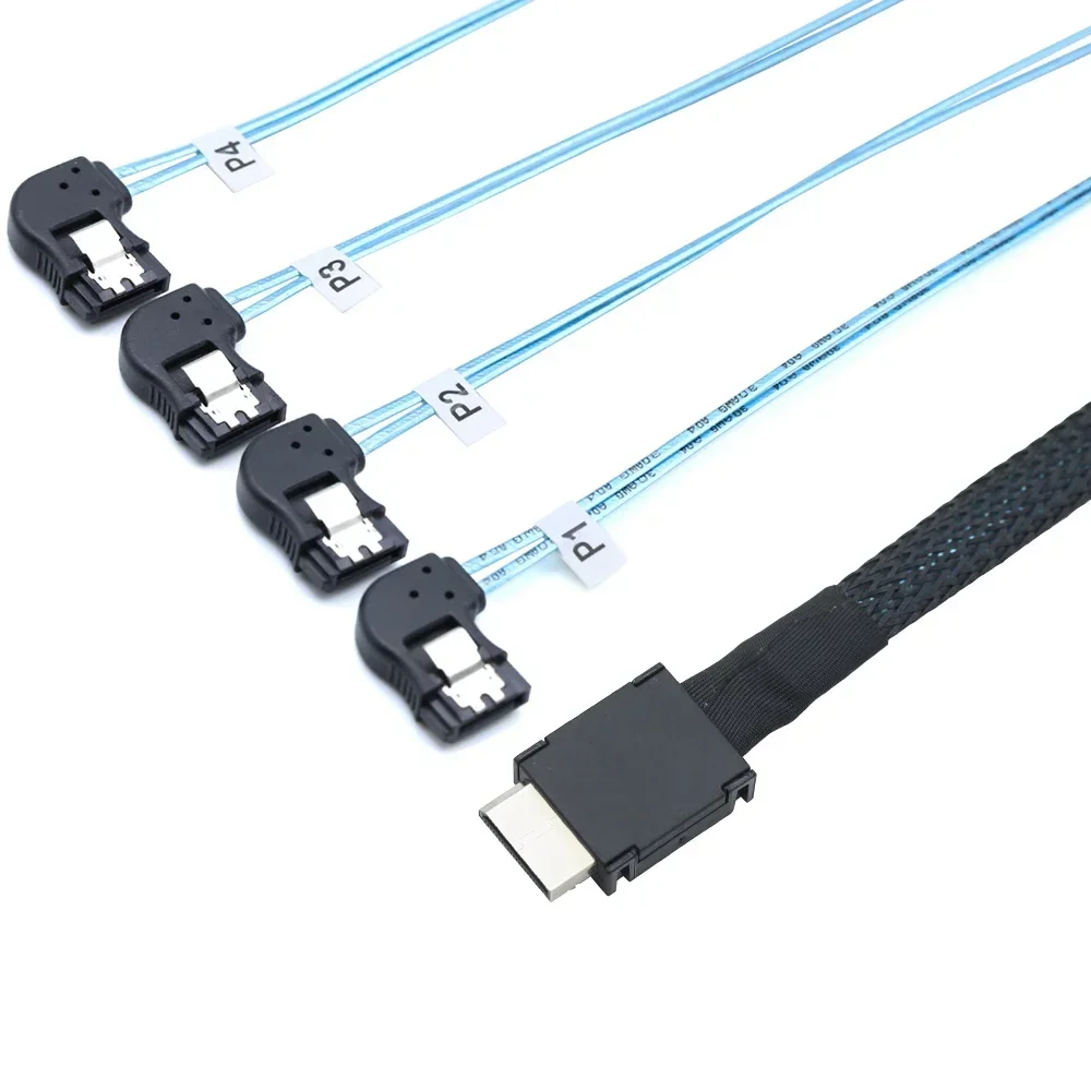 

High-speed OCuLink SAS SFF-8611 4i to SATA 7P Left Angle Cable for Server Hard Drive
