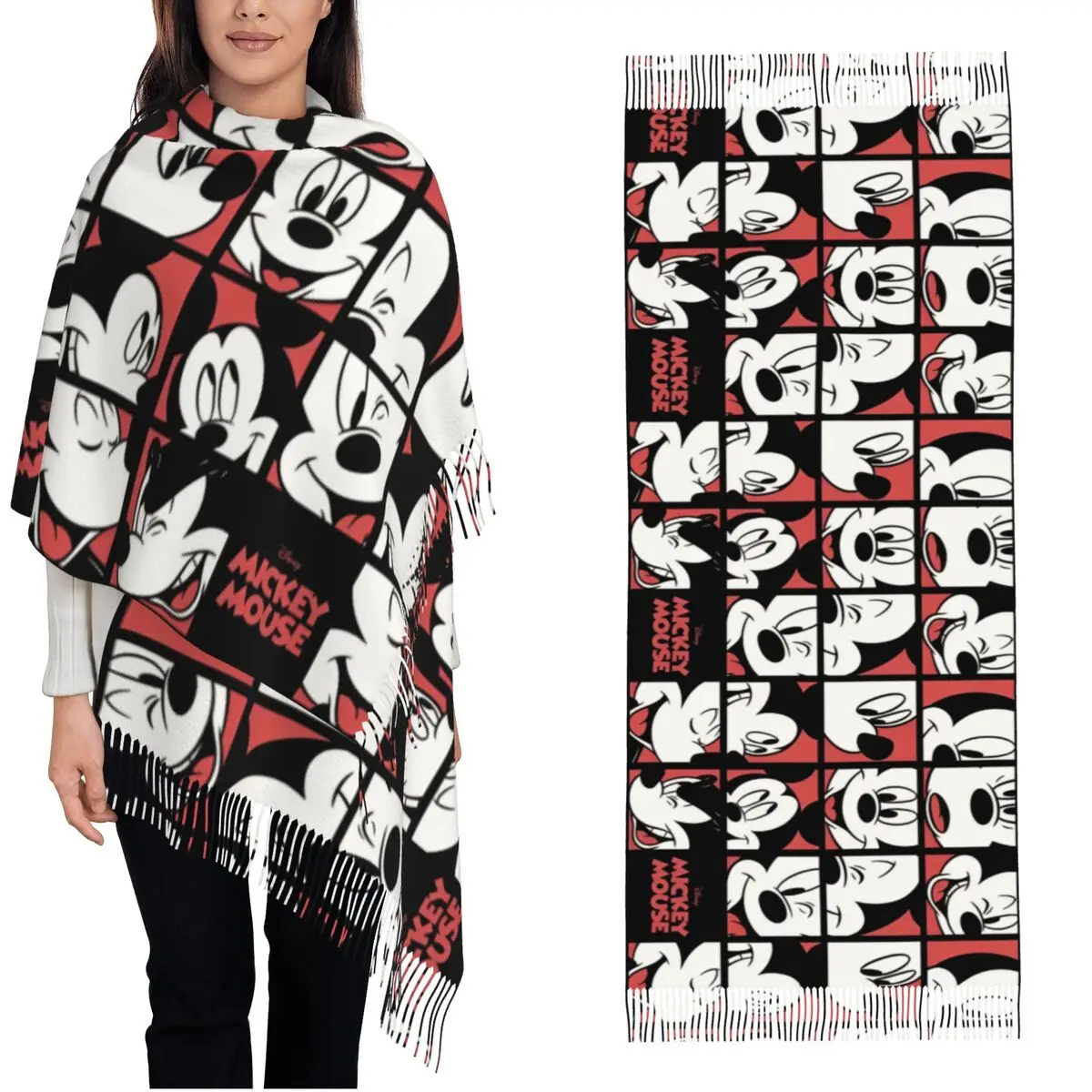 Mickey Mouse Cartoon Cute Shawl Wrap for Women Winter Warm Large Soft Scarf Emotions Pashminas Shawl Scarves