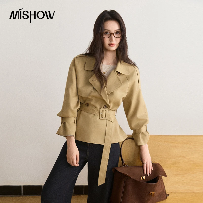 MISHOW Women's Trench Coat French Lazy Style Lapel Commuter Outerwear with Belt 2026 Fall Multi Ways To Wear Clothes MXF45W1121