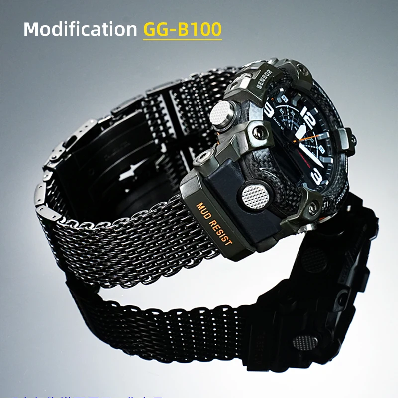 

GG-B100 Mod Parts Stainless Steel Bands for CASIO New MUDMASTER 5594 gg b100 Adapter+Black Bracelet (6 Styles) solid steel belt