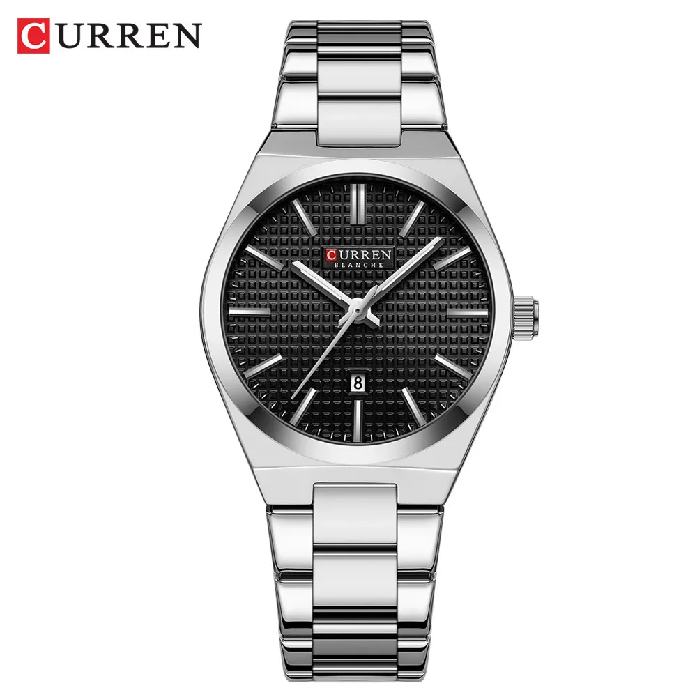 CURREN 8439 Couple Quartz Watch Silvery Gold Leisure Simple Business Stainless Steel Strap Wristwatch for Women