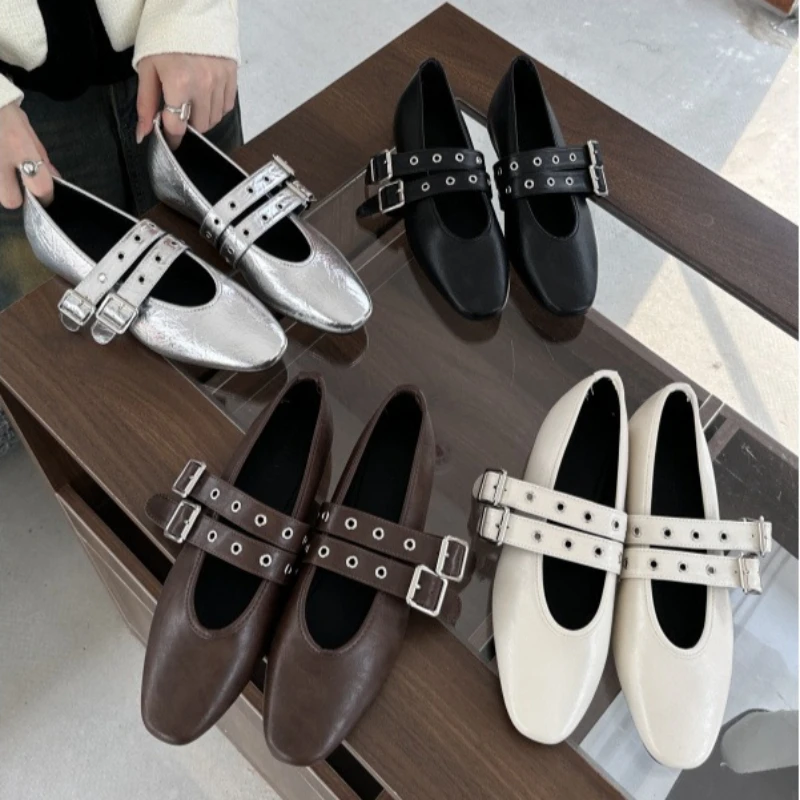 

Female Buckle Strap Footwear Ballet Flats Fashion Women Dance Shoes Spring Round Toe Ladies Flats With Lolita Shoes