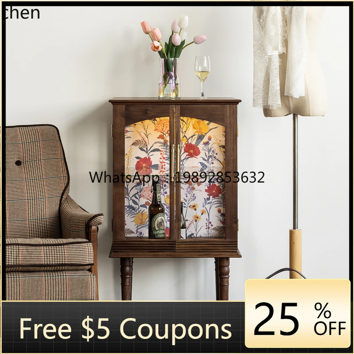 

AB retro glass display cabinet living room figure black walnut solid wood storage