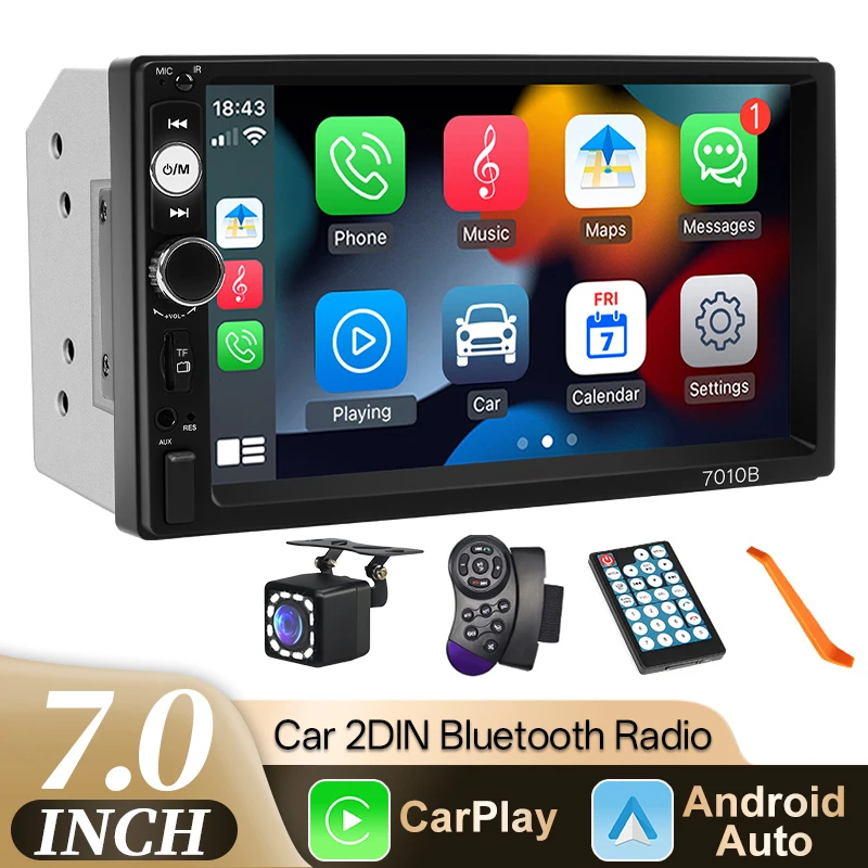 

Автомобильная магнитола Hippcron 2Din с 7-дюймовым сенсорным экраном, Carplay, Android Auto, мультимедийный видеоплеер, поддержка камеры, 12В, универсальный автомобильный аксессуар