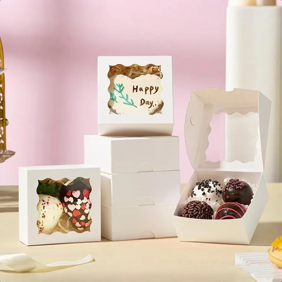 3.2 x 3.2 x 1.5 100PCS Kotak Kue Mini dengan Jendela untuk Sabun Cokelat Truffle Donat aron