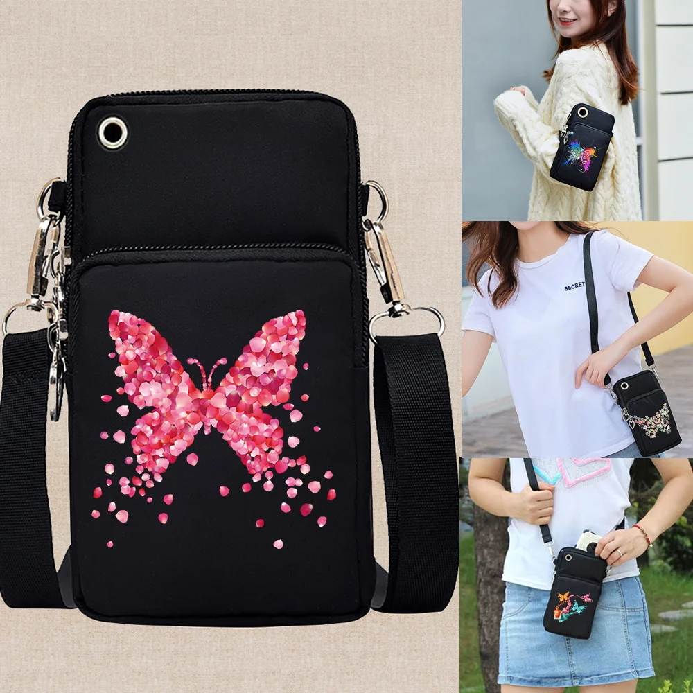 bolsa-com-ziper-saco-do-telefone-movel-borboleta-impressao-mini-saco-de-camada-dupla-multi-camada-casual-viagem-ao-ar-livre-bolsa-de-ombro-ajustavel