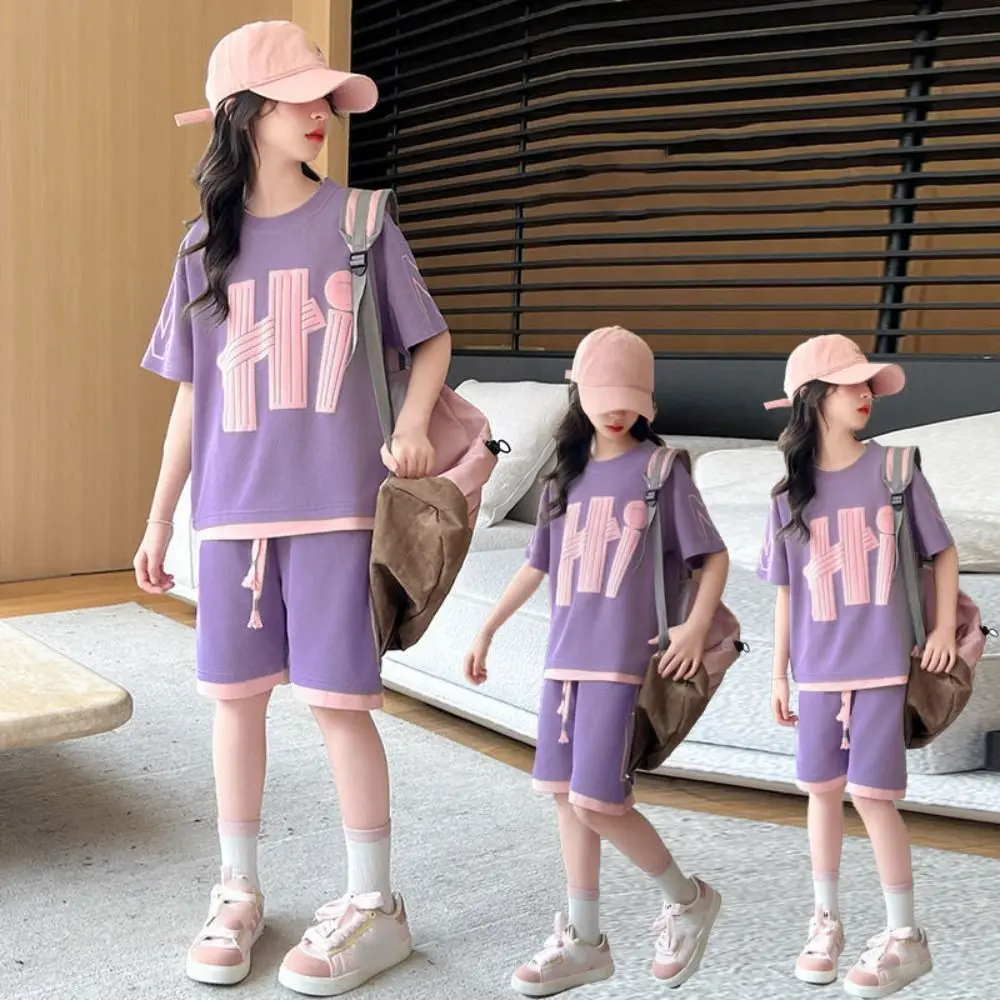 

Outfits Y2K Children Sports Set Loose Letter T-shirt Pants Wear Suit Teenagers Girls Clothes Set Students