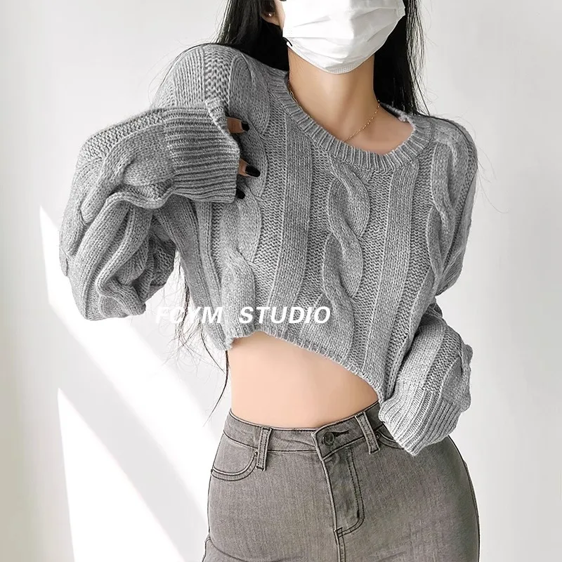 

2023 Women's Short Pullovers Sweaters Autumn Winter Streetwear Knitted Sweater Long Sleeve Solid Y2K Tops Sexy