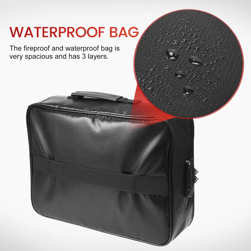 Borsa portadocumenti ignifuga con serratura, scatola portadocumenti impermeabile con maniglia, cassetta portadocumenti sicura per l'home Office, foto