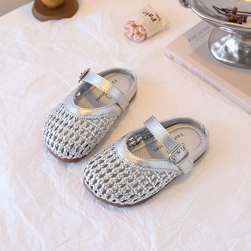Little Girl Sandal Summer Beach Versatile Kids Princess Half Slippers Fashion Woven Style Children Causal Hollow-out Flat Shoes