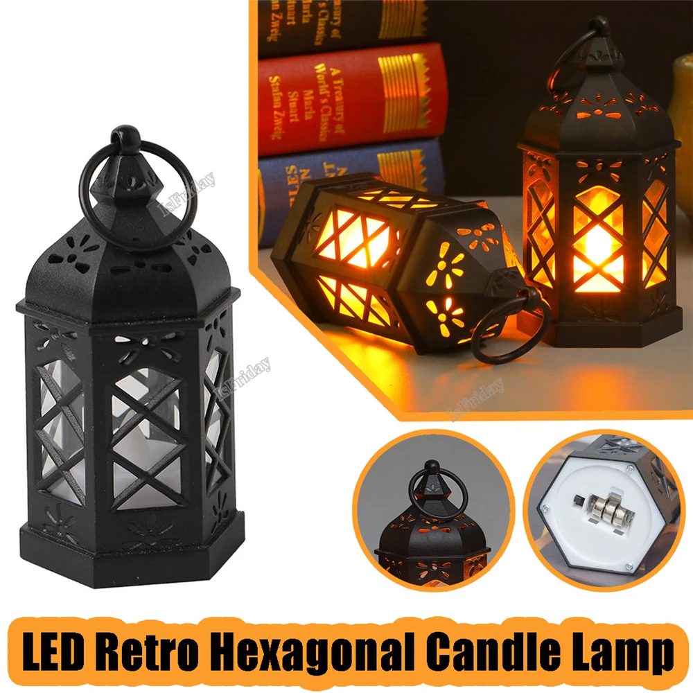 

LED Retro Hexagonal Candle Lamp Wind Lamp Children Handheld Portable Lamp Desktop Ambience Decoration Halloween Pony Lamps