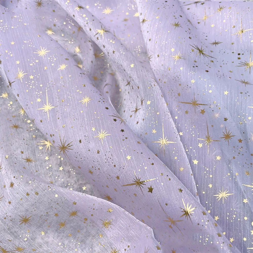 Star Moon Sequin Pattern Gilded wrinkled Fabric Shiny Silk Crepe Organza Ming Made Hanfu Large Sleeved Shirt Outside Material