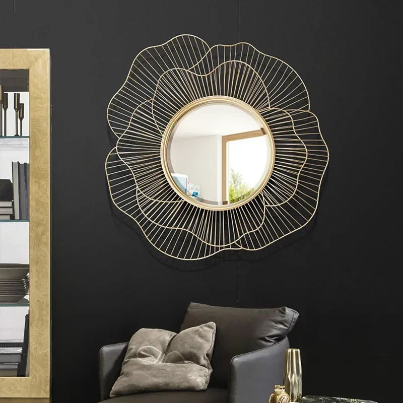 Modern Wrought Iron Wall Mirror - 3D Stereo Design, Creative Wall Hanging Ornament, Perfect for Living Room, Unique Decoration C