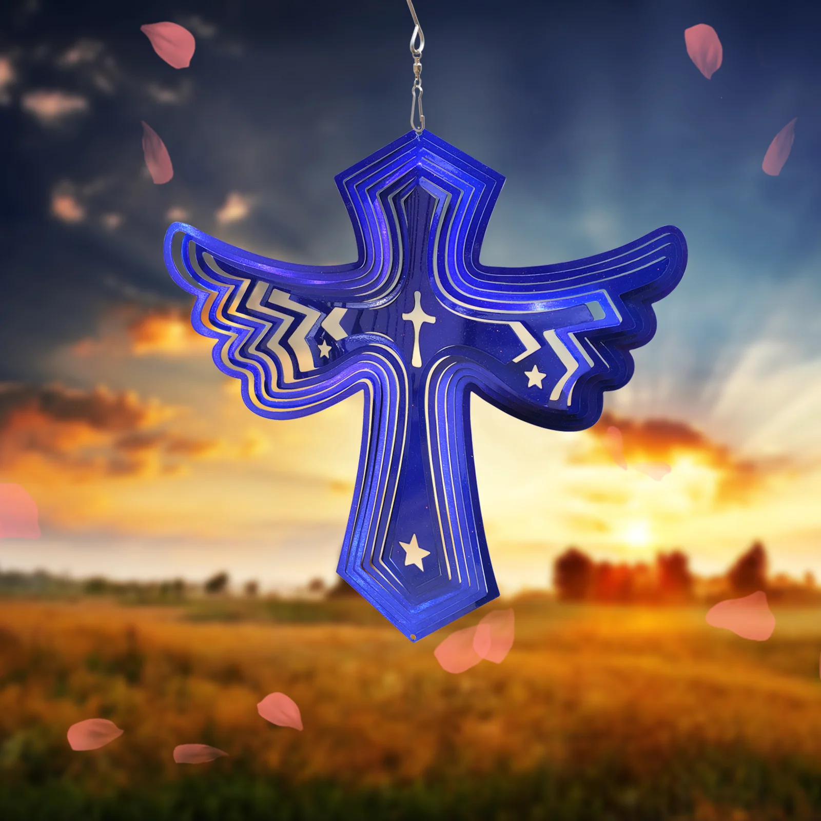 PSATHENATI Cross Pet Sympathy Gift Dog Memorial Wind Spinner Dog Memorial for Dog Lovers Stainless Steel Wind Chime blue