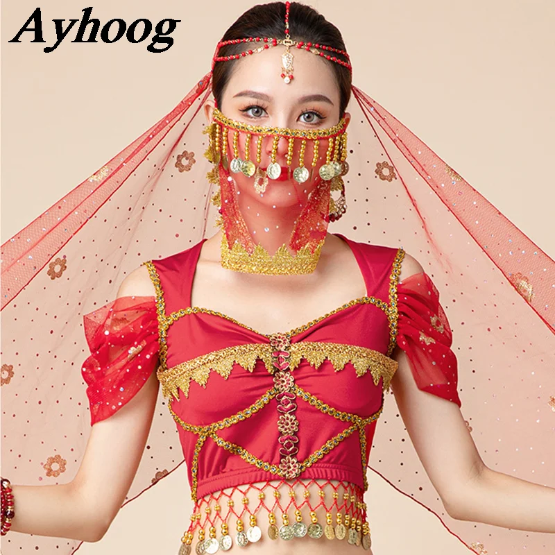 قمصان الأميرة المطرزة على طراز كورتلي للرقص العربي للبالغين، بلوزة أميرة بوليوود الياسمين مع عملات ذهبية للرقص الشرقي