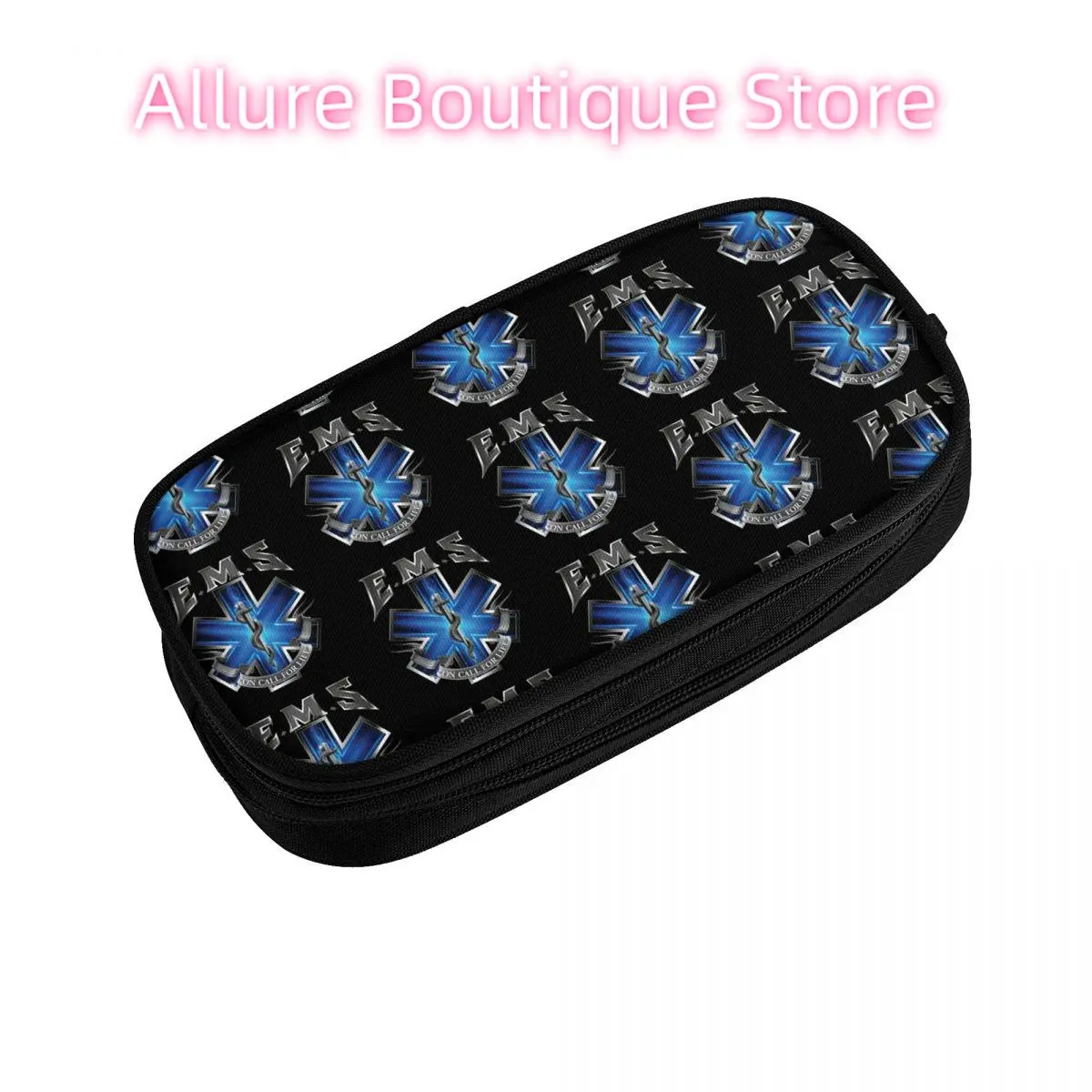 مقلمة كورية مخصصة من Ems Star Of Life للفتيات والأولاد Emt المسعف الطبية الكبيرة تخزين صندوق القلم حقيبة الملحقات المدرسية