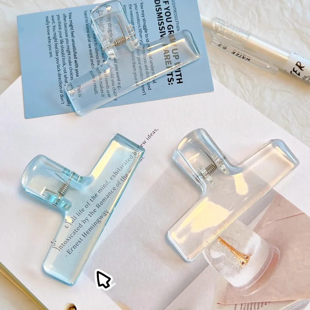 1Pcs Transparent Jelly Folder Student Paper Clip Acrylic Clear Long Tail Clip Ice Storage Clip Hand Account Clamp Bill Holder image 4