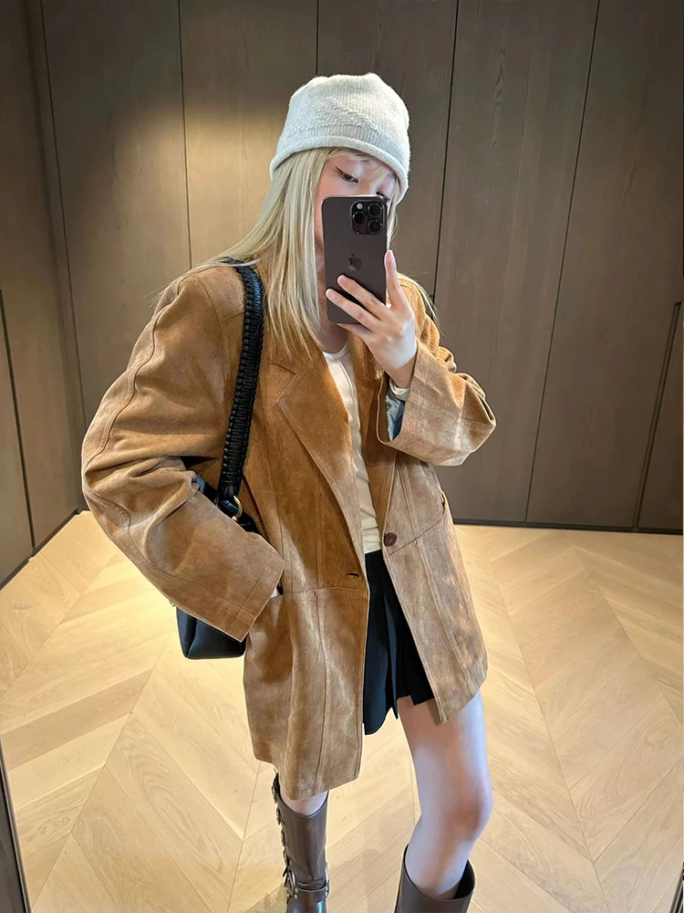 

Ретро-жилет из замши, повседневный женский жакет, весенне-осенний, свободного кроя, с пуговицами, на подкладке, для офиса