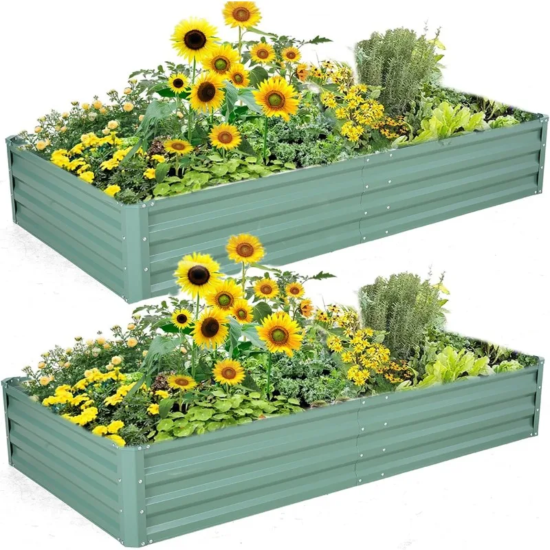 

2 Pcs 6×3×1 FT Raised Garden Beds 71"x35.5"x12" Galvanized Patio Ground Gardening Planter for Vegetables Large Metal Raised Box