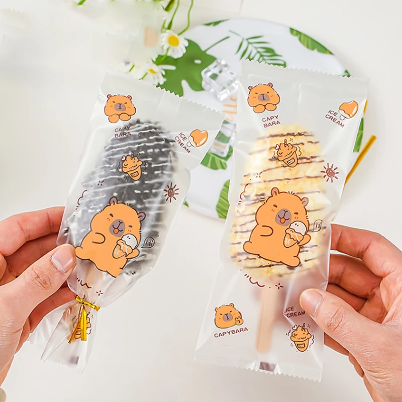 ~100Pcs Cute Cartoon Food Grade Ice Cream Bags Disposable Plastic Popsicle Protective Cover Storage Packing Bag DIY