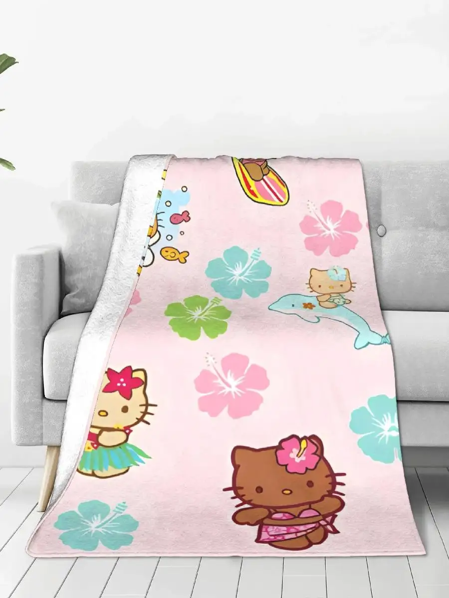 Super Soft Black Hello Kitty Flannel Throw Blanket for Kids  Adults Perfect for Sofa Bed Cover Home Decor Winter Cozy
