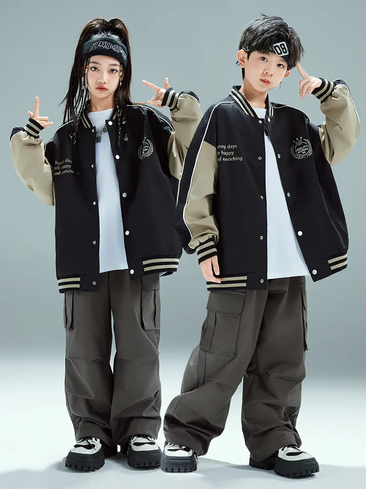 Children Street Dance Clothes Sets Boys Bomber Jacket Cargo Pants Outfits Girls Jazz Dance Costumes Kids Cool Hip Hop Suits